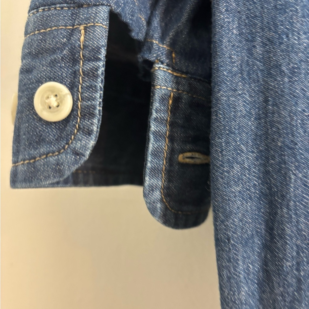 KMJ Signature Ruffle Collar Denim Botton-Down Shirt with 3/4 Sleeves, Size Small - Picture 10 of 12
